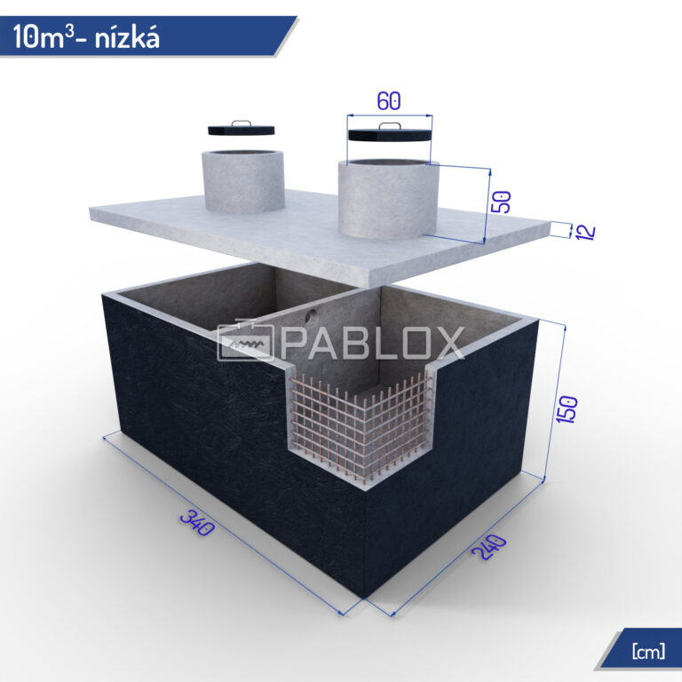 Dvoukomorová betonová žumpa 10 m³ - nízká