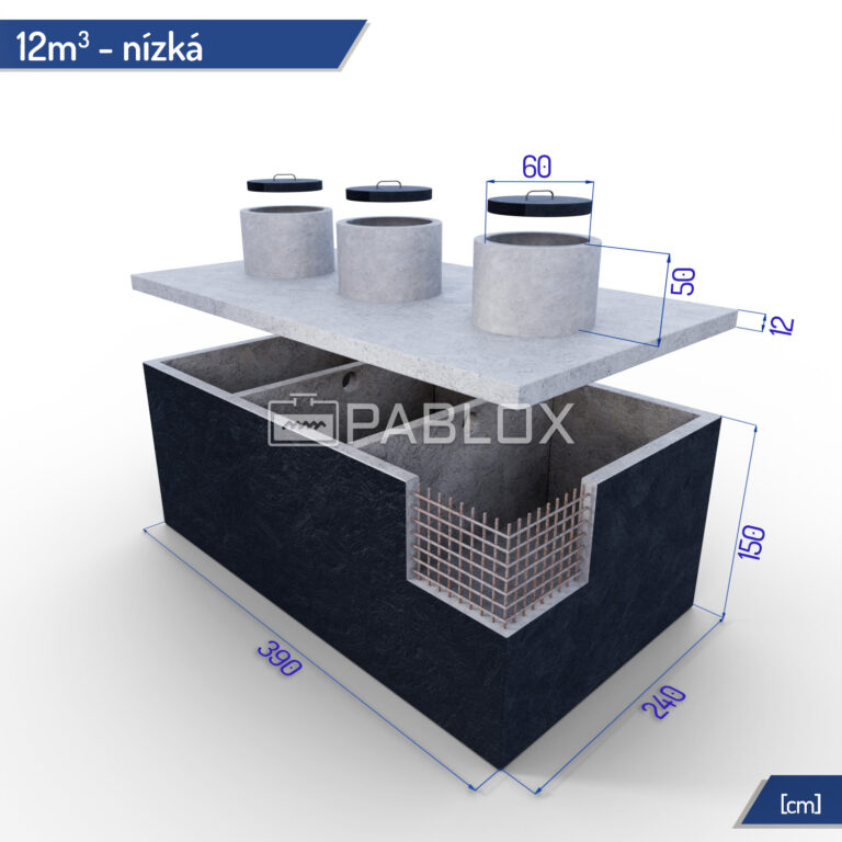 Tříkomorová betonová žumpa 12 m³ - nízká